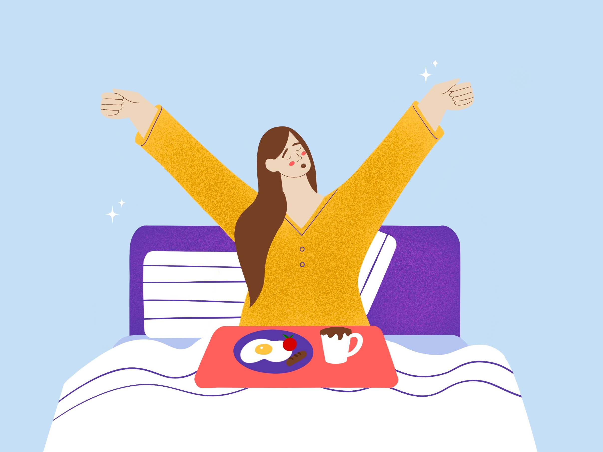 Illustration Of Women Eating on Bed