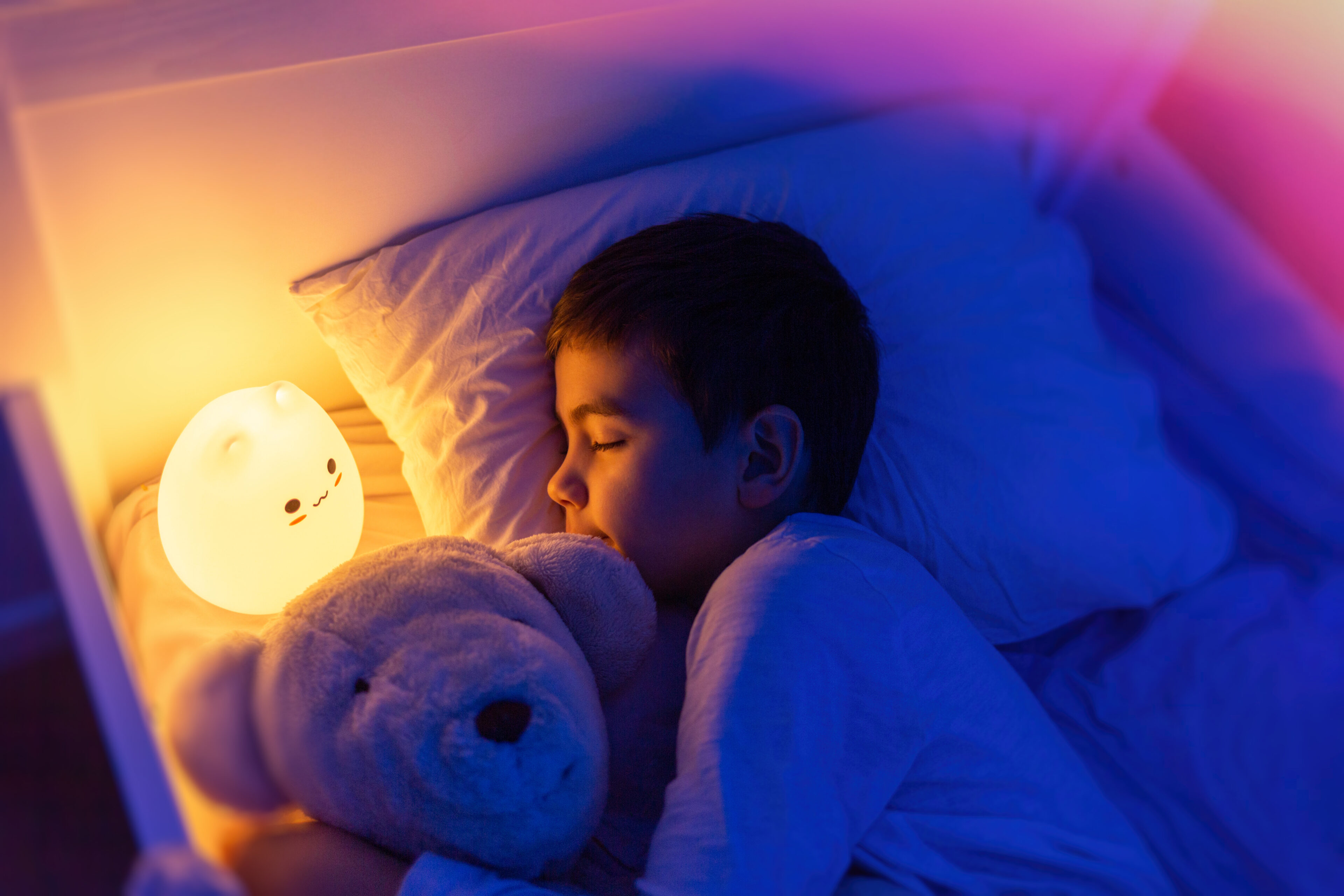 Illustration Of Boy Sleeping with Red Night Lamp